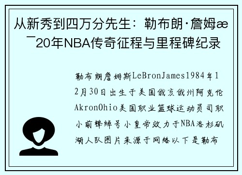 从新秀到四万分先生：勒布朗·詹姆斯20年NBA传奇征程与里程碑纪录