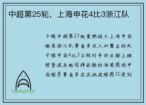 中超第25轮，上海申花4比3浙江队