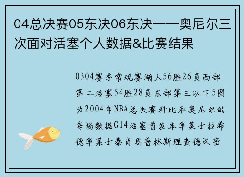 04总决赛05东决06东决——奥尼尔三次面对活塞个人数据&比赛结果